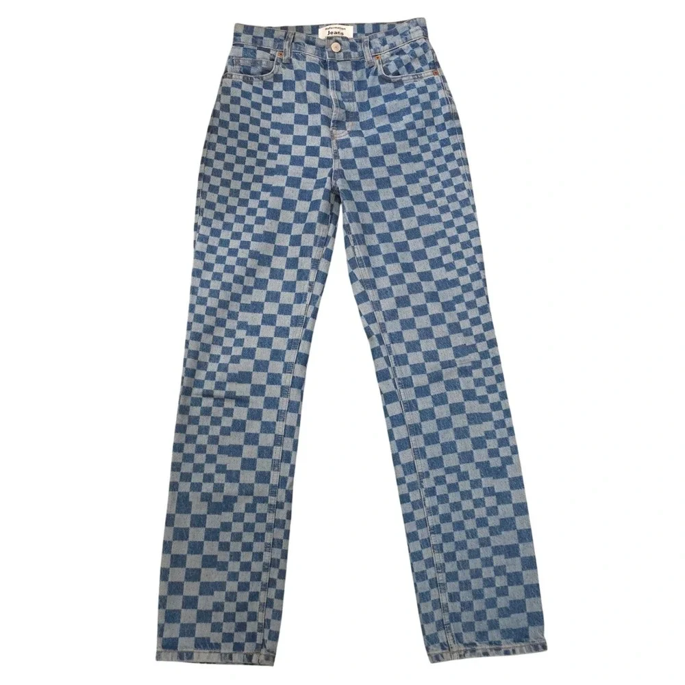 Reformation Cynthia Checkerboard Jeans 26x29 High Rise‎ Straight Cool Girl Retro - Picture 2 of 9